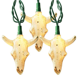 (10) Bulbs - Cow Skull Lights - Length 9.75 ft. - Bulb Spacing 12 in. - Green Wire - 120V